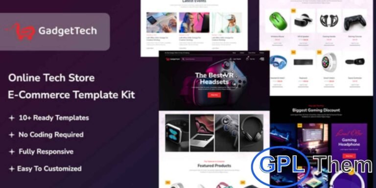 GadgetTech – Electronic Gadget WooCommerce Elementor Pro Template Kit GadgetTech is a modern WooCommerce Elementor Pro Template Kit designed for electronic gadget stores and tech shops. Perfect for showcasing and selling smartphones, laptops, accessories, and other digital products, this kit offers a sleek, professional, and fully responsive layout.