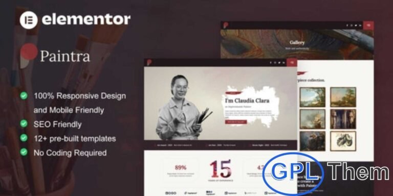 Paintra – Creative Artist & Painter Elementor Pro Template Kit Paintra is a modern Elementor Pro Template Kit designed exclusively for creative artists, painters, and art studios.