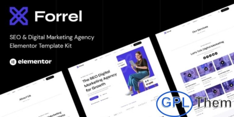 Forrel – SEO & Digital Marketing Agency Elementor Template Kit Forrel is a modern Elementor Template Kit crafted for SEO agencies, digital marketing firms, online advertising companies, and creative marketing websites. It features a clean, professional, and fully responsive design, ensuring your website looks flawless on any device.