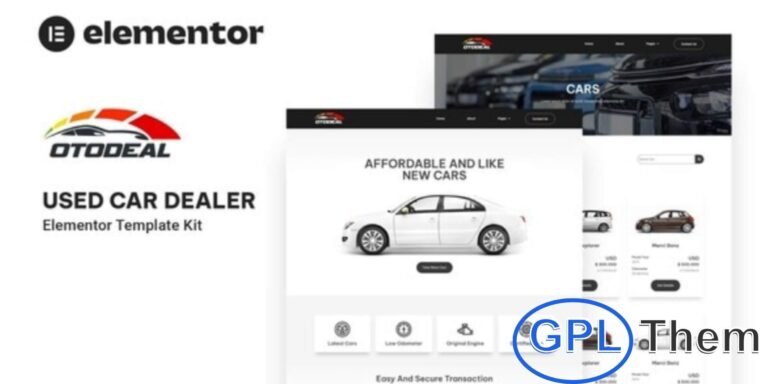 Otodeal – Used Car Dealer Elementor Template Kit Otodeal is a modern Elementor Template Kit designed for used car dealerships, auto sales, and vehicle marketplaces.