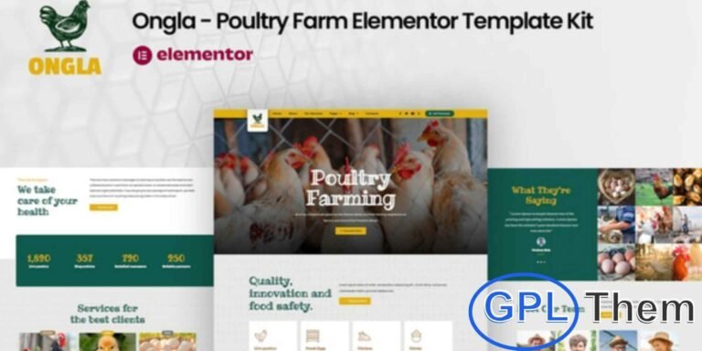 Ongla – Poultry Farm Elementor Template Kit Ongla is a modern Elementor Template Kit designed for poultry farms, poultry businesses, and agricultural ventures. Featuring a clean and professional layout, it helps you showcase your farm, products, and services with a polished online presence.