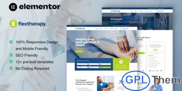 FlexTherapy – Chiropractic & Physiotherapy Elementor Template Kit FlexTherapy is a modern Elementor Template Kit designed for chiropractic and physiotherapy service websites. It features a clean, professional, and responsive layout, perfect for showcasing your health and wellness services.