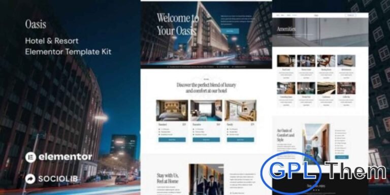 Oasis – Hotel & Resort Elementor Template Kit Oasis is a modern Elementor Template Kit designed for hotels, resorts, hostels, motels, lodges, boutique accommodations, and hospitality businesses.