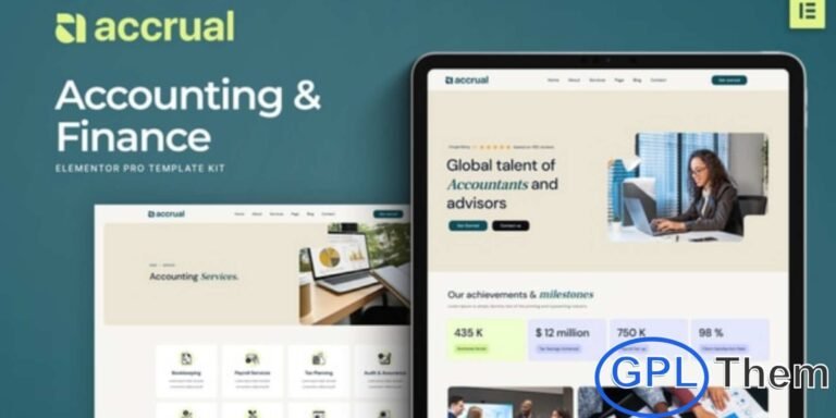 Accrual – Accounting & Finance Elementor Template Kit Accrual is a modern and professional Elementor Template Kit designed for accounting firms, financial consultants, tax advisors, and wealth management services. Featuring a clean, corporate, and fully responsive design, Accrual helps you build a polished website that reflects trust and expertise.