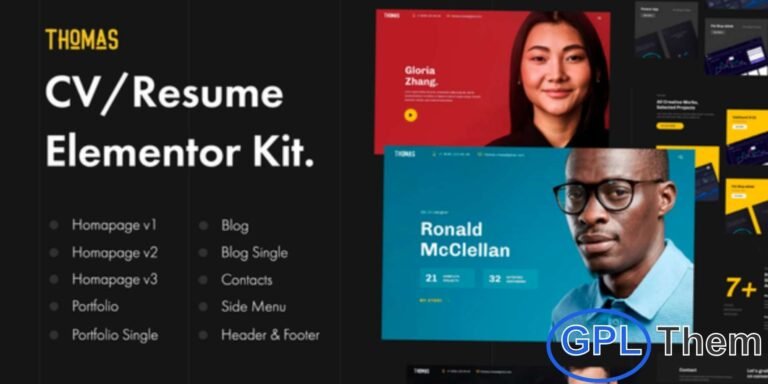 Thomas – CV & Portfolio Elementor Template Kit Thomas is a sleek and modern Elementor Template Kit designed to help professionals create a strong online presence with ease. Perfect for developers, designers, freelancers, artists, programmers, and other creative professionals, Thomas offers a clean and trendy design that highlights your skills, experience, and portfolio beautifully.