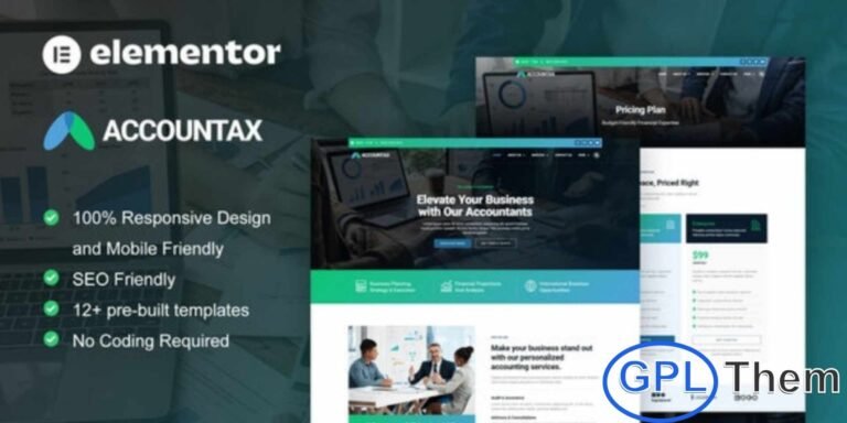 Accountax – Accounting & Tax Firm Elementor Template Kit Accountax is a modern and professional Elementor Pro Template Kit designed for accounting firms, tax consultants, financial advisors, and auditing services. Featuring a clean layout and contemporary design, it helps you create a polished, trustworthy online presence for your finance-related business.