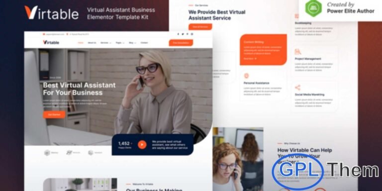 Virtable – Virtual Assistant Business Elementor Template Kit Virtable is a sleek and professional Elementor Template Kit designed for Virtual Assistant Businesses, Virtual Secretaries, and Remote Administrative Support Services. This modern template kit helps you build a stunning WordPress website effortlessly using the Elementor Page Builder—no coding required.