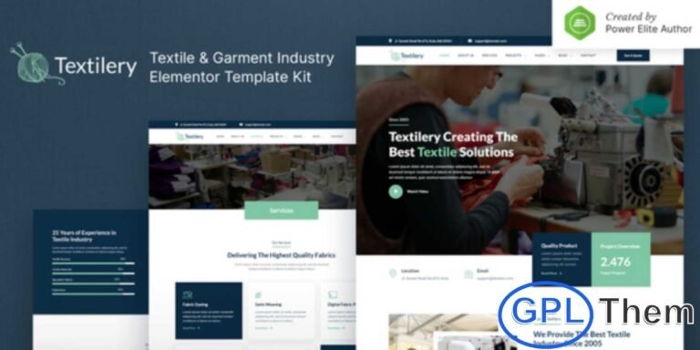 Textilery – Textile & Garment Industry Elementor Template Kit Textilery is a modern and professional Elementor Template Kit crafted for textile and garment industry websites. Perfect for textile manufacturers, clothing companies, fabric producers, and apparel businesses, this kit offers a sleek and clean design that highlights your products and services with style.