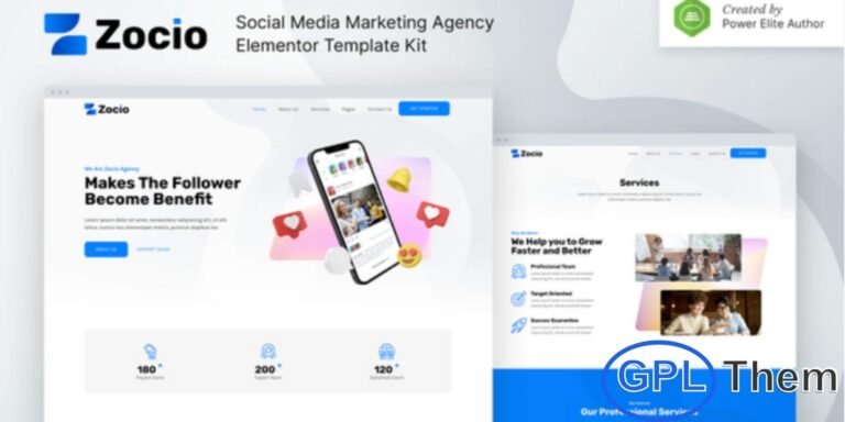 Zocio – Social Media Marketing Agency Elementor Template Kit Zocio is a modern and stylish Elementor Template Kit crafted specifically for digital marketing and social media agencies. Featuring a trend-forward design and a 100% responsive, retina-ready layout, it helps you build a professional website that captures attention on every device.