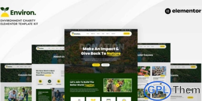 Environ – Environment & Charity Elementor Template Kit Environ is a beautifully designed Elementor Template Kit crafted for environmental charities, eco-friendly organizations, and sustainability projects. Perfect for building websites focused on energy conservation, recycling, crowdfunding, fundraising, and green initiatives — all without writing a single line of code.