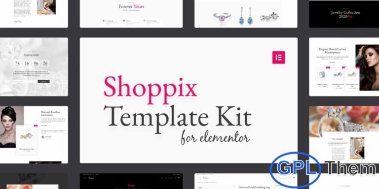 Shoppix – Jewellery Shop Elementor Template Kit Shoppix is a modern and elegant Elementor Template Kit designed for jewelry stores, luxury boutiques, and online accessory shops. This complete shop-building solution allows you to create a visually stunning and fully responsive eCommerce website using Elementor, without any coding.