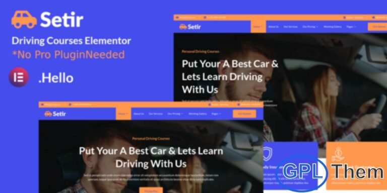 Setir – Driving Courses Elementor Template Kit Setir is a modern and clean Elementor Template Kit designed specifically for driving schools, driving courses, instructors, and training centers. Built for the free version of Elementor, this kit offers professionally designed layouts that work seamlessly with the Hello Elementor theme and most Elementor-compatible themes.