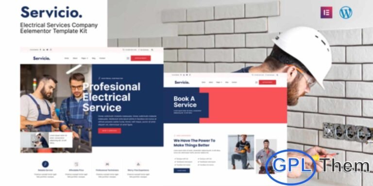Servicio – Electrician & Electrical Services Elementor Template Kit Servicio is a modern and professional Elementor Template Kit designed for electrician businesses, electrical service providers, home improvement companies, and maintenance technicians. Its clean and contemporary layout allows you to create a high-quality website that showcases your electrical installation, repair, and handyman services with ease.