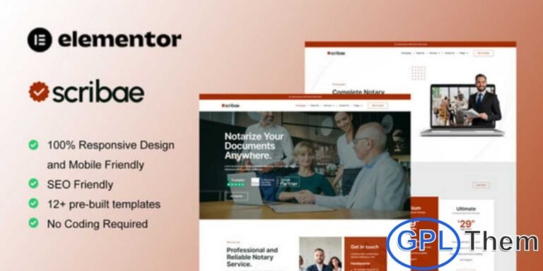 Scribae – Notary & Legal Service Elementor Template Kit Scribae is a modern and professional Elementor Pro Template Kit designed specifically for Notary and Legal Service websites. Featuring a clean layout and a unique design style, this template kit is ideal for businesses offering public notary services, business documentation, online notary solutions, and other legal support services.