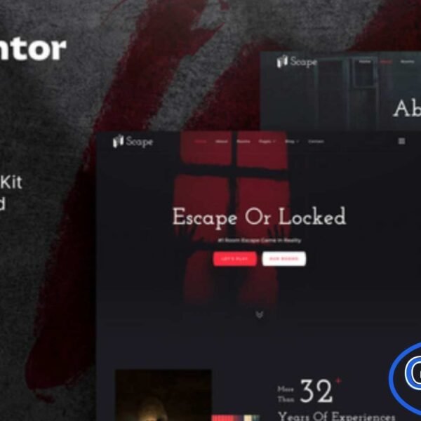 Scape – Real-Life Escape Room Game Elementor Template Kit Scape is a modern and clean Elementor Template Kit designed specifically for real-life escape rooms, adventure games, puzzle challenges, logic games, quest rooms, and similar activity-based businesses. Its visually striking and unique design helps you create an immersive online presence that captivates visitors from the first look.