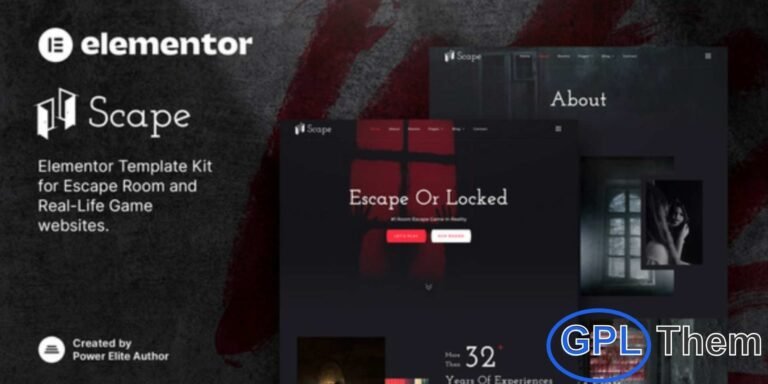 Scape – Real-Life Escape Room Game Elementor Template Kit Scape is a modern and clean Elementor Template Kit designed specifically for real-life escape rooms, adventure games, puzzle challenges, logic games, quest rooms, and similar activity-based businesses. Its visually striking and unique design helps you create an immersive online presence that captivates visitors from the first look.