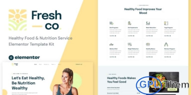 Freshco – Healthy Food & Nutrition Service Elementor Template Kit Freshco is a modern and fully responsive Elementor Template Kit designed for businesses offering healthy food, nutrition services, diet programs, organic menus, and wellness solutions. With a clean and professional design, Freshco makes it easy to create an engaging online presence that showcases your services and promotes a healthy lifestyle.