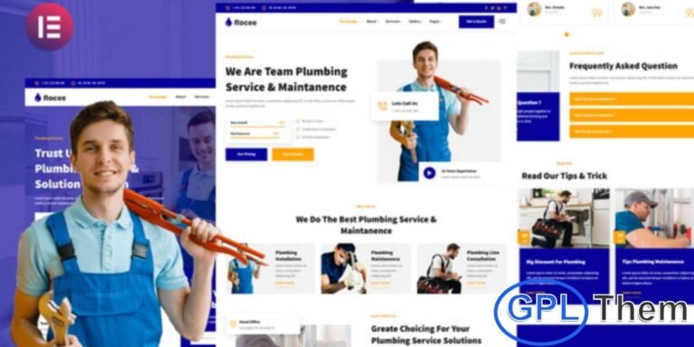 Rocee – Plumbing Service & Maintenance Elementor Template Kit Rocee is a professional and modern Elementor Template Kit designed for plumbing services, home maintenance, and repair businesses. With clean and responsive layouts, this kit allows you to create a fully functional WordPress website effortlessly.