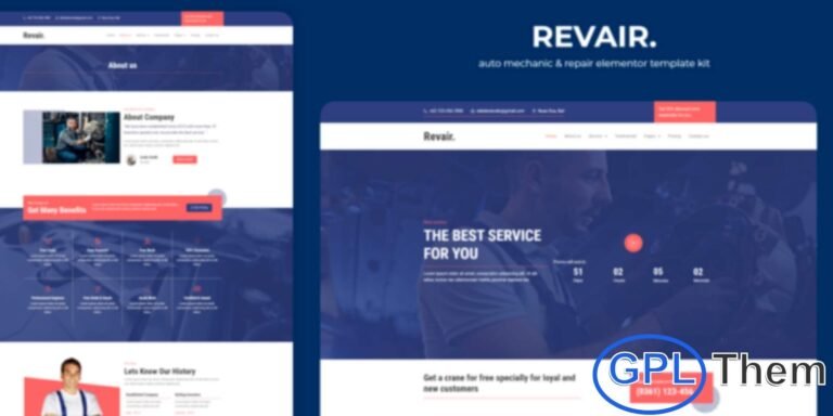 Revair – Auto Mechanic & Repair Elementor Template Kit Revair is a modern and responsive Elementor Template Kit crafted specifically for auto mechanic, car repair, and automotive service websites. Built to work seamlessly with the Elementor Page Builder, this kit enables you to create a high-quality, professional website without any coding.