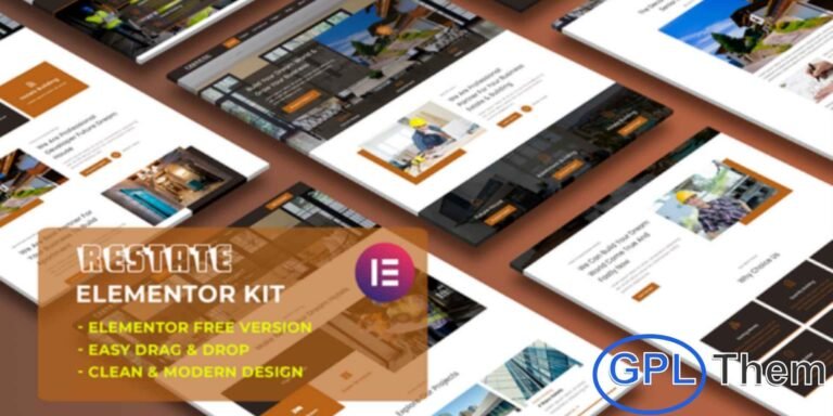 Restate – Construction Builder Elementor Template Kit Restate – Construction Builder Elementor Template Kit is a professionally crafted collection of layouts designed to help you build a modern and high-quality construction website using the Elementor Page Builder. Created for use with the free version of Elementor, this kit features a clean, structured, and industry-focused design that suits construction companies, builders, contractors, and renovation services.