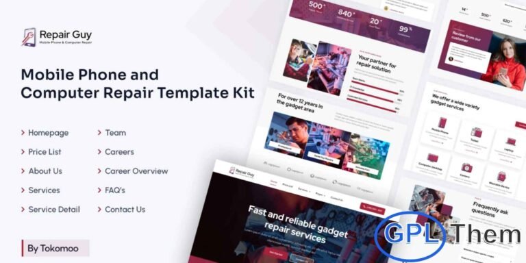 Repair Guy – Mobile Phone & Computer Repair Elementor Template Kit Repair Guy is a clean, modern, and fully responsive Elementor Template Kit designed for mobile phone repair shops, computer service centers, gadget technicians, and electronics maintenance businesses. With its professionally crafted layouts, you can easily showcase your repair services, pricing, expertise, and customer reviews in a visually appealing way.
