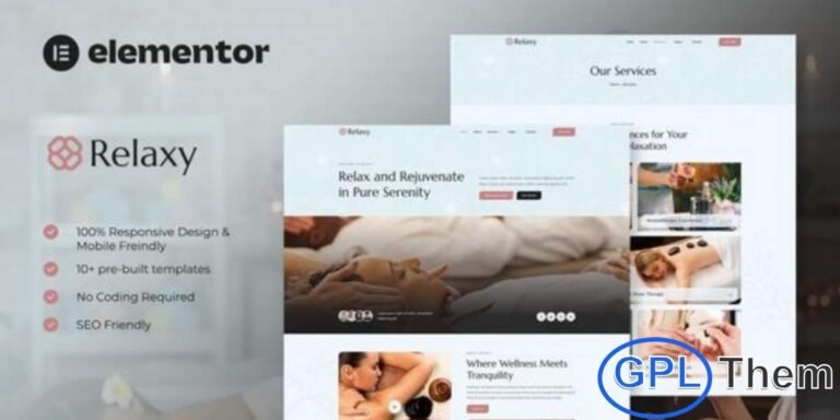 Relaxy – Spa & Wellness Elementor Template Kit Relaxy is a beautifully crafted Spa & Wellness Elementor Template Kit designed for spas, wellness centers, massage therapists, beauty salons, and holistic health practitioners. With its clean, minimalist, and feminine design, this template kit creates a calming and luxurious online experience that reflects the essence of relaxation and well-being.
