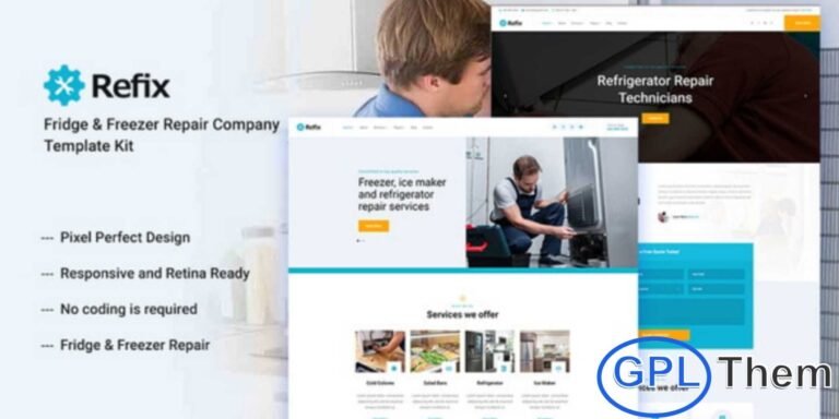 Refix – Appliance Repair Company Elementor Template Kit Refix is a clean and modern Appliance Repair Company Elementor Template Kit designed for businesses specializing in appliance repair, HVAC services, and home maintenance solutions. With its professional layouts and user-friendly structure, Refix makes it easy to showcase your services, expertise, and customer support in a clear and engaging way.