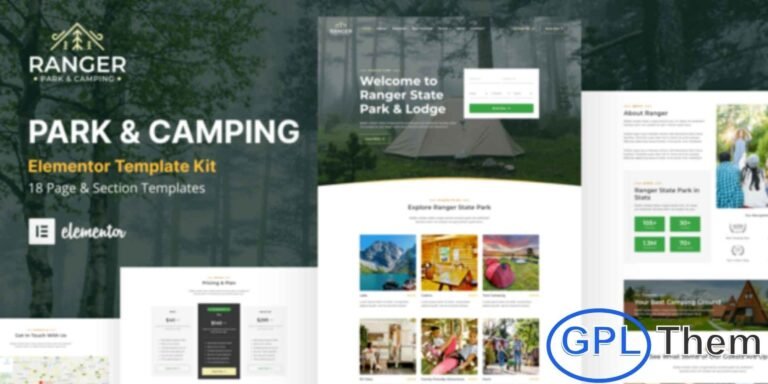 Ranger – Camping & Adventure Elementor Template Kit Ranger is a modern and adventure-themed Elementor Template Kit designed to help outdoor businesses build a professional and engaging website with ease. Perfect for camping sites, hiking tours, adventure travel companies, glamping resorts, nature parks, and outdoor activity providers, this kit offers clean layouts and visually striking designs that highlight your services.