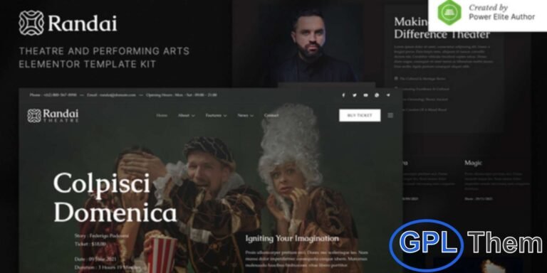 Randai – Theater Entertainment & Performing Arts Elementor Template Kit Randai is a stylish and modern Elementor Template Kit crafted specifically for theater, performing arts, cinema, opera, drama, comedy shows, and cultural entertainment websites. Its clean and visually appealing design makes it ideal for showcasing performances, promoting events, and enabling online ticket bookings.