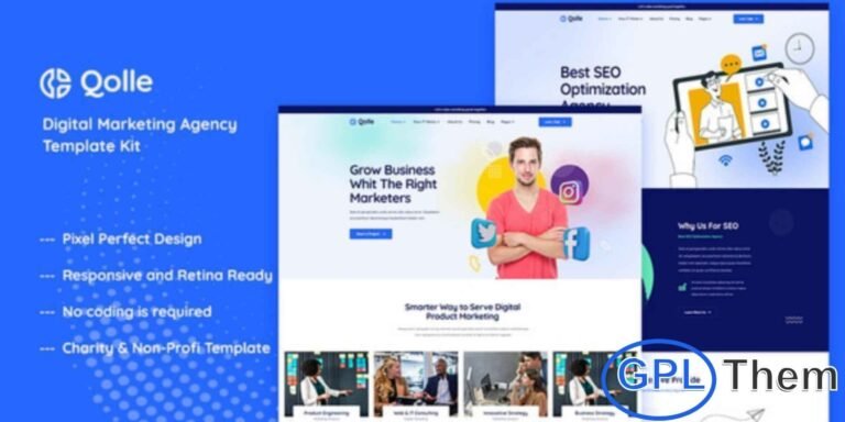 Qolle – Digital Marketing Agency Elementor Template Kit Qolle is a modern Elementor Template Kit designed to help digital marketing agencies, creative firms, and business service providers build a professional and engaging website with ease. Fully compatible with the Elementor Page Builder, Qolle allows you to create a polished online presence without any coding skills.