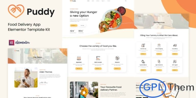 Puddy – Food Delivery App Elementor Template Kit Puddy is a modern and user-friendly Elementor Template Kit designed for creating professional food delivery websites and app landing pages. Perfect for pizza delivery, burger delivery, dessert shops, cafés, bakeries, and multi-cuisine delivery services, this kit helps you launch a clean and engaging online presence with ease.