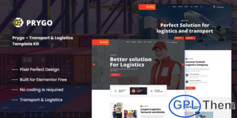 Prygo – Transport & Logistics Elementor Template Kit Prygo is a modern and versatile Elementor Template Kit crafted for transport, logistics, courier, delivery, moving, and freight service companies. Its clean, professional design helps businesses showcase their services—from packing and loading to shipping and transportation—with clarity and impact. The layouts are fully responsive, retina-ready, and optimized for smooth performance on all devices.