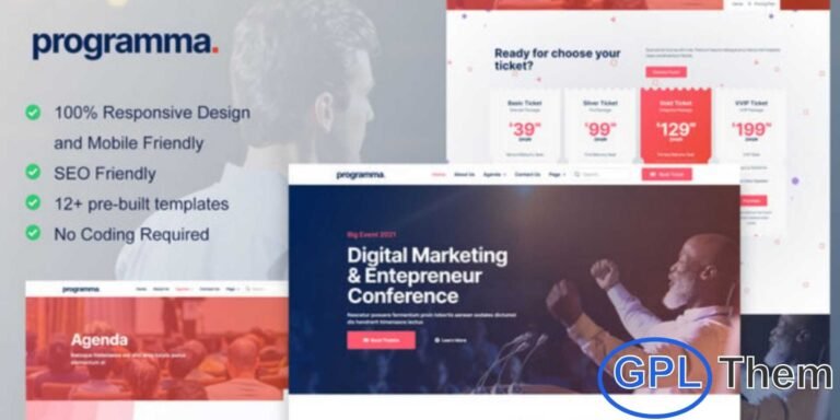 Programma – Event & Conference Elementor Template Kit Programma is a modern and professional Elementor Template Kit designed for event organizers, conference managers, seminar hosts, and businesses in the event industry. Its clean and stylish layout makes it easy to create a polished website for promoting conferences, webinars, workshops, expos, concerts, and corporate events.