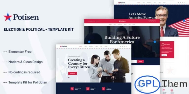 Potisen – Election & Political Campaign Elementor Template Kit Potisen is a modern and professional Election & Political Campaign Elementor Template Kit designed for political parties, candidates, social movements, NGOs, and advocacy-focused organizations. This kit offers a clean and impactful layout that helps you build a powerful online presence without any coding.