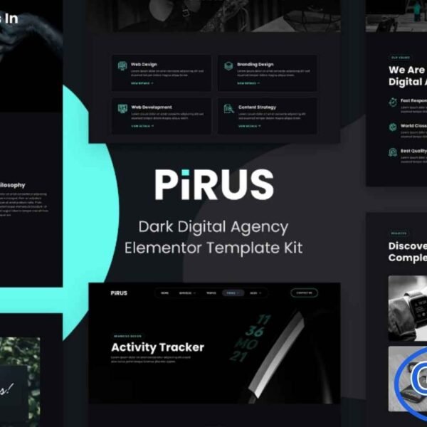 PIRUS – Dark Digital Agency Elementor Template Kit PIRUS is a sleek and modern dark-style Elementor Template Kit designed for digital agencies, creative studios, designers, freelancers, and online portfolios. Featuring a bold, minimalistic aesthetic, PIRUS delivers a premium visual experience that helps you showcase your services and creative work with impact.