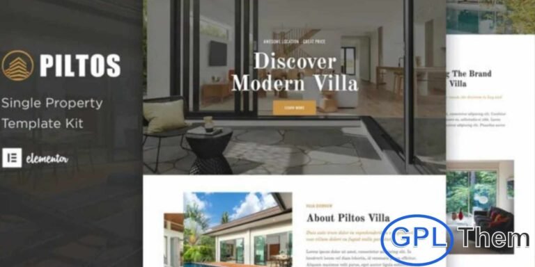 Piltos – Single Property Elementor Template Kit Piltos is a modern and beautifully crafted Single Property Elementor Template Kit designed to highlight and promote individual real estate listings or property projects. With its clean, elegant, and visually appealing layout, Piltos helps you present every detail of your property in a professional and engaging way.