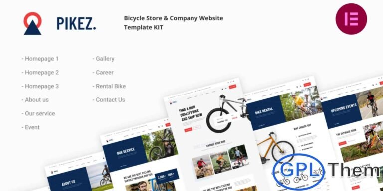 Pikez – Bike Shop & Bicycle Rental Elementor Template Kit Pikez is a modern and SEO-friendly Elementor Template Kit designed for creating professional WordPress websites for bike shops, bicycle rental services, repair and maintenance centers, MTB and road bike stores, as well as stores selling skateboards, longboards, and other sports equipment.