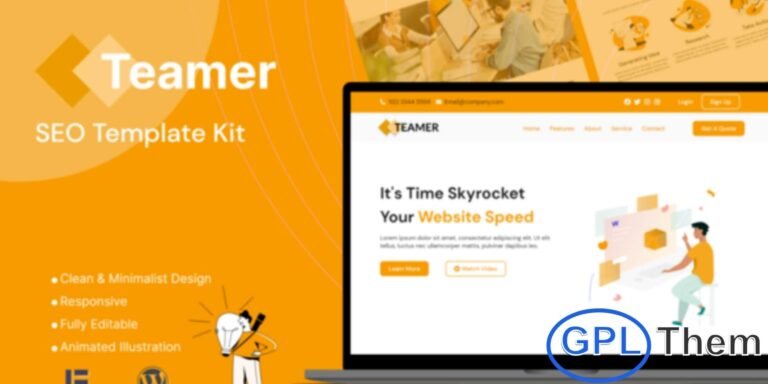 Teamer – SEO Marketing Elementor Template Kit Teamer is a modern and professional Elementor Template Kit built for digital marketing, SEO agencies, and business websites. Designed to work seamlessly with the Elementor Page Builder plugin for WordPress, it allows you to create a fully functional and visually appealing website without any coding knowledge.