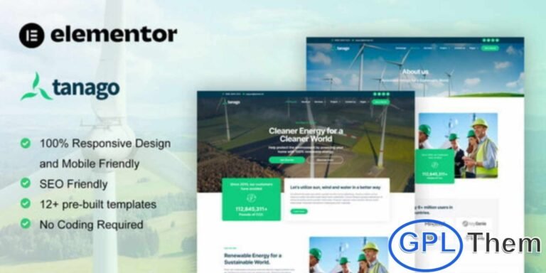 Tanago – Green Renewable Energy Elementor Template Kit Tanago is a modern and eco-friendly Elementor Template Kit designed specifically for Green Energy and Renewable Technology companies. With its clean layout and contemporary design, Tanago makes it easy to create a professional website that promotes sustainability and innovation.