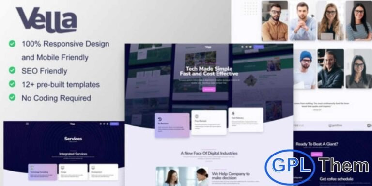 Vella – Digital Agency Elementor Template Kit Vella is a sleek and modern Elementor Template Kit designed for creative digital agencies, marketing firms, and online service providers. With over 12 pre-built templates, this kit offers a clean, minimalistic layout that helps you showcase your services professionally.