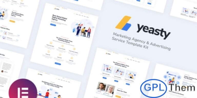 Yeasty – Marketing Agency & Advertising Service Elementor Template Kit Yeasty is a modern and professional Elementor Template Kit built for marketing agencies, advertising firms, creative studios, SEO experts, and web designers. Designed for use with the Elementor Page Builder in WordPress, this kit offers a clean, responsive, and fully customizable layout that makes website creation effortless.