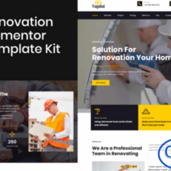 Tajdid – Renovation Elementor Template Kit Tajdid is a modern and fully responsive Elementor Template Kit designed for renovation companies, remodeling services, and home improvement businesses. With its clean layout and contemporary design, Tajdid allows you to create a professional website that showcases your projects, services, and expertise beautifully on any device — desktop, tablet, or mobile.