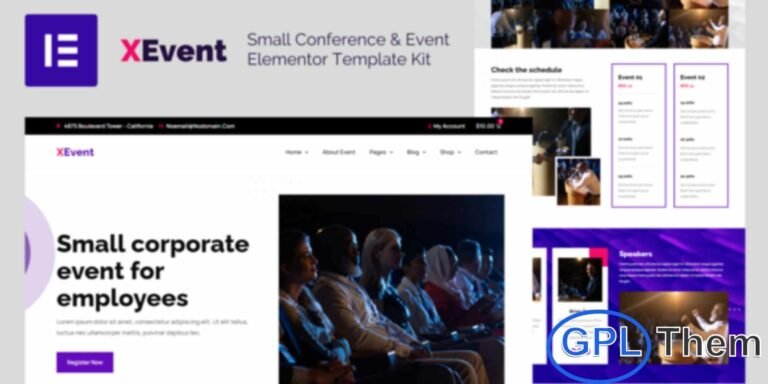 XEvent – Small Conference & Event Elementor Template Kit XEvent is a premium Elementor Pro Template Kit designed specifically for conferences, seminars, workshops, and small event websites. Featuring a modern and professional design, it includes beautifully crafted blog templates to share event updates and insights.