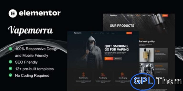 Vapemorra – Vape Store Elementor Template Kit Vapemorra is a professional and modern Elementor Template Kit specially designed for vape stores, vape communities, and e-cigarette retailers. Perfect for any vape-related business, this kit features a clean, stylish, and contemporary layout that helps you build a sleek online presence with ease.
