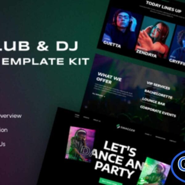 Swagger – Night Club & DJ Elementor Template Kit Swagger is a vibrant and modern Elementor Pro Template Kit designed for nightclubs, DJs, music events, and entertainment venues. With its creative and eye-catching design, Swagger lets you build a professional, engaging website quickly using the Elementor Page Builder for WordPress — no coding required.