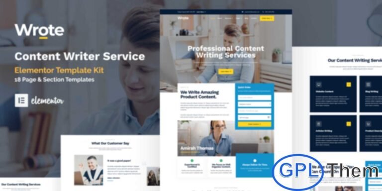 Wrote – Content Writing & Copywriting Elementor Template Kit Wrote is a professional Elementor Template Kit created for content writing, copywriting, and creative service websites. Perfect for writers, freelancers, and marketing agencies, this kit helps you build a polished and engaging online presence with ease.