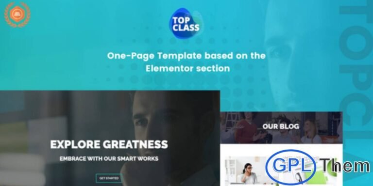 TopClass – Business & Agency Elementor Template Kit TopClass is a sleek and professional Elementor Template Kit perfect for business agencies, corporate firms, startups, and creative professionals. It includes 16 beautifully crafted sections such as Hero Image, About, Services, Call to Action, Team, and Pricing Tables, making it ideal for building a powerful one-page or multipage website.