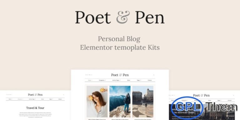 Poet & Pen – Personal Blog Elementor Template Kit Poet & Pen is a clean, minimal, and beautifully crafted Elementor Template Kit designed for bloggers, writers, authors, and creative storytellers. With its elegant layouts and contemporary design approach, this template kit helps you build a visually appealing and engaging blog or online magazine with ease.
