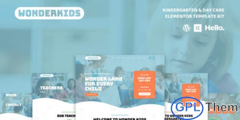 Wonderkids – Kindergarten & Children Day Care Elementor Template Kit Wonderkids is a fun, colorful, and engaging Elementor Template Kit designed especially for kindergarten, preschool, daycare, and children’s education websites. Featuring 34 pre-built templates and a Global Kit Style, it helps you create a playful yet professional online presence with ease.