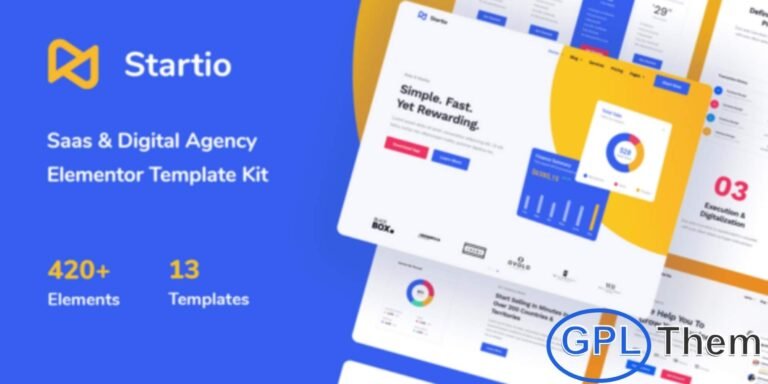 Startio – SaaS & Digital Agency Elementor Template Kit Startio is a modern, fully responsive, and professionally designed Elementor Template Kit tailored for digital agencies, creative studios, marketing firms, and SaaS businesses. With its feature-rich layouts and sleek design, Startio allows you to create a professional online presence that effectively showcases your services, portfolio, and projects.